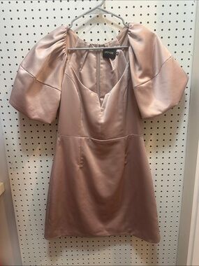 DO+BE Rose Blush Satin Puff-Sleeve Mini Dress